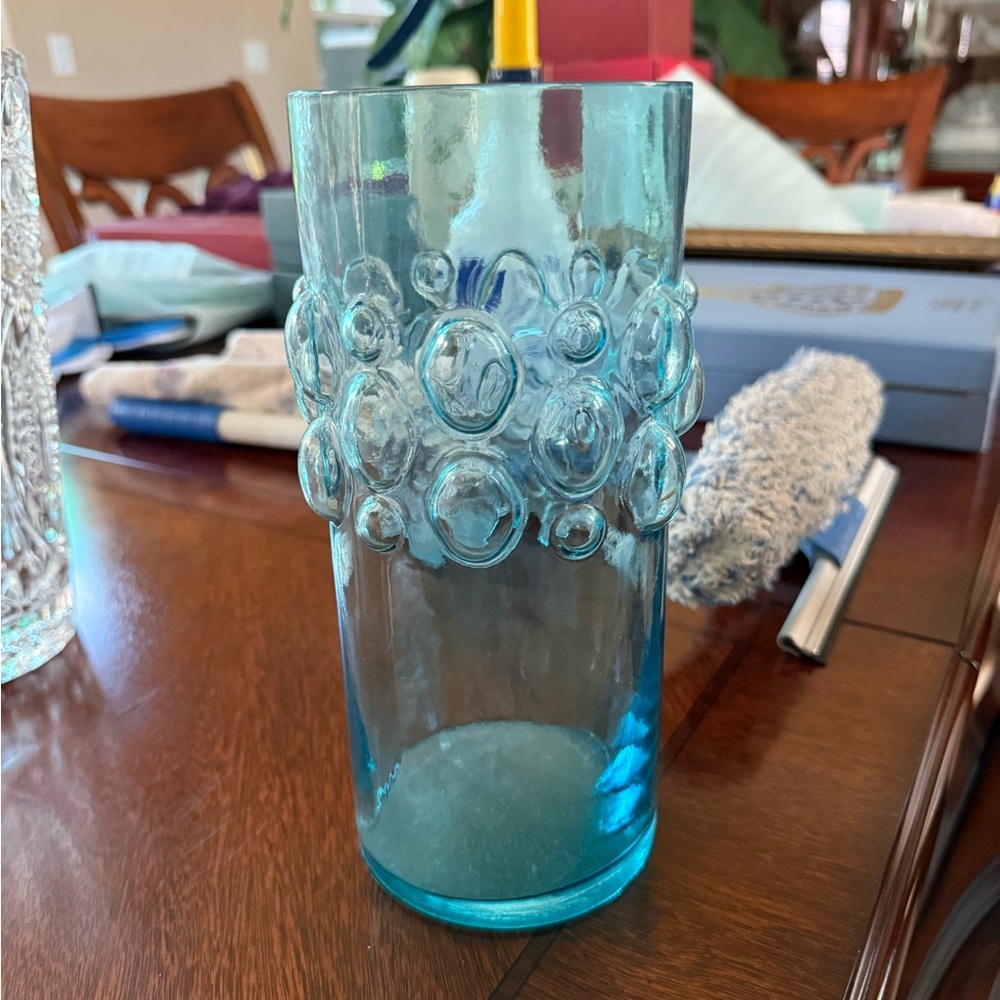 Blue Bubble Glass Vase